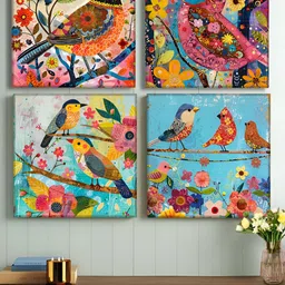 Art Street Pink & Blue 4 Piece Birds And Animals Canvas Wall Art-image-96