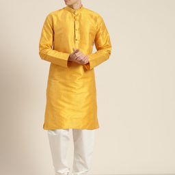 SOJANYA Mandarin Collar Woven Design Regular Kurta With Churidar-picture-32