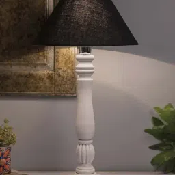 Homesake White Classic Victorian Wood Table Lamp with Black Shade (Bulb Included) - Set of 1-12