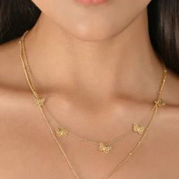 Toniq Gold-Plated Multi Butterfly Charms Layered Necklace-86