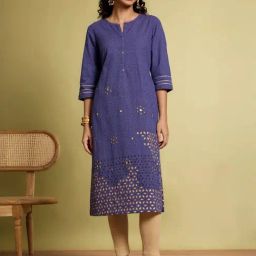 Taneira Blue Cotton Regular Fit Printed Kurtas-image-52