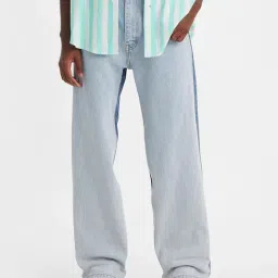 Levi's Blue Cotton Baggy Fit Colour Block Jeans-picture-3