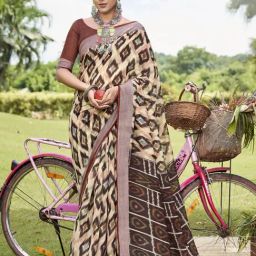 Satrani Multicolored Printed Saree With Unstitched Blouse-image-11