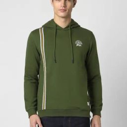 Peter England Jeans Mid Green Regular Fit Printed Hooded Sweatshirt-picture-1
