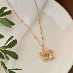 Toniq Gold-Plated Floral Cz stone Studded Charm Necklace-image-48
