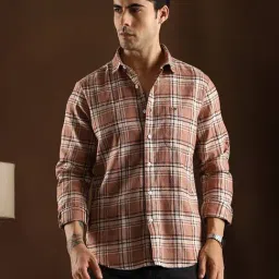 Campus Sutra Camel Brown Tactile-Check Regular Shirt-picture-49