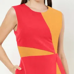 Brinns Red & Mustard Regular Fit Color-Block Dress image 4