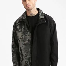 Showoff Black Cotton Slim Fit Printed Jacket-image-40