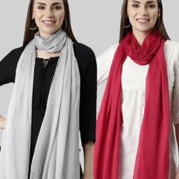 TWIN BIRDS Silver & Red Dupatta - Pack of 2-picture-22