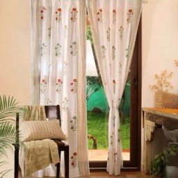 Peepul Tree White Pure Cotton Marigold Collection Sheer Curtain-55