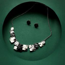 Sohi Black & Silver Textured Square Jewellery Set-21