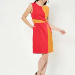 Brinns Red & Mustard Regular Fit Color-Block Dress image 5