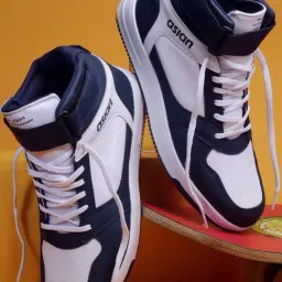 Asian Men's White & Navy Ankle High Sneakers-picture-20