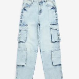 Y&F Kids by Westside Light Blue Cargo-Style Relaxed-Fit High-Rise Jeans-image-7