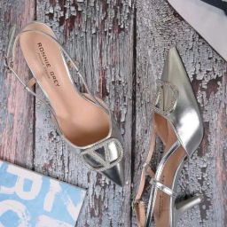 Ronnie Grey Women's Silver Back Strap Stilettos-image-4