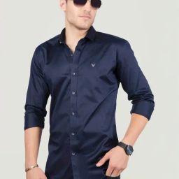 Almaty Navy Cotton Slim Fit Shirt-image-99