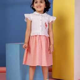 Budding Bees Girls White Cotton Regular Fit Chequered Casual Dress-image-62