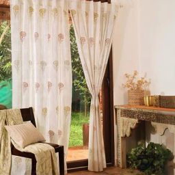 Peepul Tree White & Mustard Pure Cotton Marigold Collection Sheer Curtain-image-57
