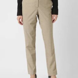 Van Heusen Women's Beige Check Regular Fit Trousers-image-99