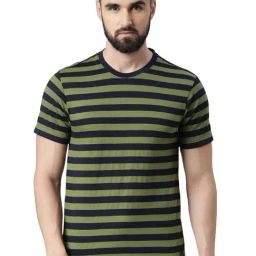 Force NXT Green Cotton Regular Fit Striped T-Shirt-image-43