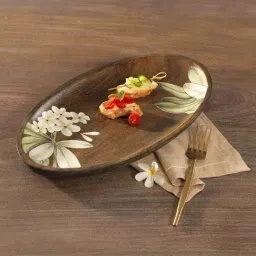 ellementry Frangipani Brown Wooden Oval Platter - Set of 1-image-15