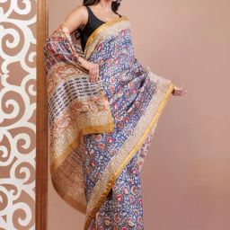 Unnati Silks Blue Printed Saree With Unstitched Blouse-picture-45