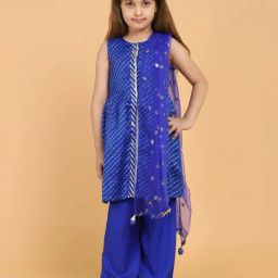 Piccolo Kids Blue Printed Straight Fit Kurti, Palazzos & Dupatta-image-97