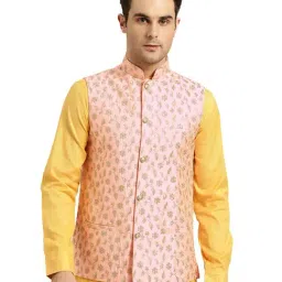 Sojanya Peach & Gold Embroidered Nehru Jacket-19