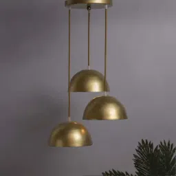 Homesake 3-Lights Round Cluster Golden Metal Pendant Light - Set of 1-10