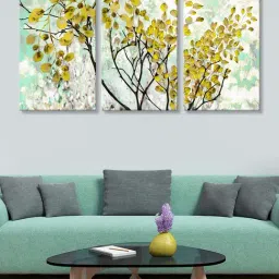 999Store Green & Yellow Trees Art 3 Frame Canvas Paintings-43