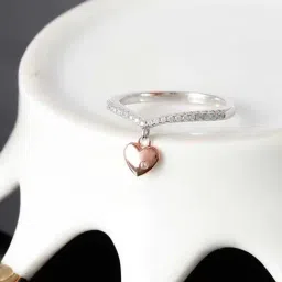 Praavy 92.5 Sterling Silver Dropping Heart Ring for Women-31