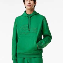 Lacoste Green Cotton Relaxed Fit Logo Printed Hooded Sweatshirt-image-22