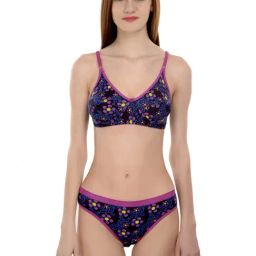 AROUSY Purple Cotton Printed Bra Panty Set-image-63
