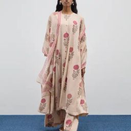 Zuba by Westside Beige Floral Printed A-Line Kurta-image-3