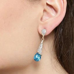 YouBella Blue Gold-Plated Tear Shaped Drop Earrings-8