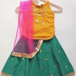 Many Frocks Kids Yellow & Green Cotton Embellished Suit Set-image-19