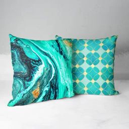 Bianca Geometric Teal & Gold Microfibre Cushion Covers - Set of 2-image-97