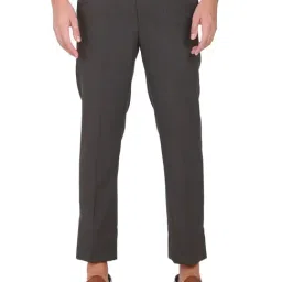 Arrow Dark Grey Regular Fit Self Pattern Flat front trousers-image-67