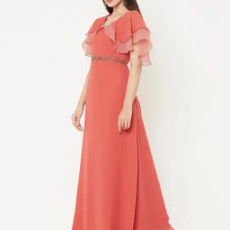 MISH Orange V Neck Maxi Dress-image-85