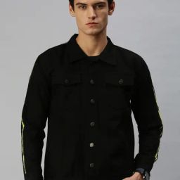 VOXATI Black Full Sleeves Shirt Collar Denim Jacket-image-130