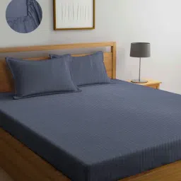 Klotthe Stripes Grey 300 TC Cotton King Bedsheet with 2 Pillow Covers-image-72
