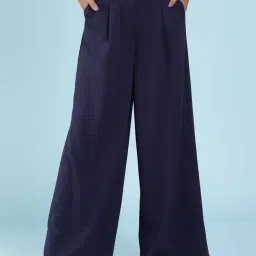 Label Ritu Kumar Navy Relaxed Fit Mid Rise Pleated Pants-picture-16