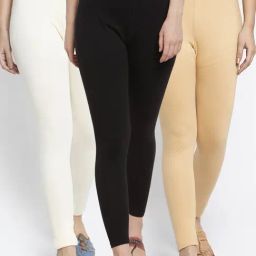 Gracit Black & Skin Mid Rise Leggings - Pack Of 3-image-66