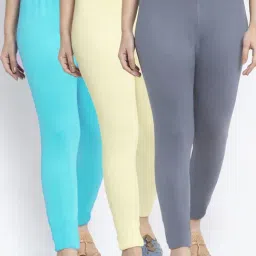 Gracit Grey & Cream Mid Rise Leggings - Pack Of 3-image-70