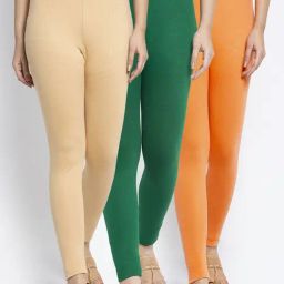 Gracit Beige & Green Mid Rise Leggings - Pack Of 3-image-79