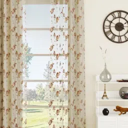 GM Sheer Embroidery Beige Polyester 7 ft Eyelet Ring Top Door Curtain - Set of 1 PC-44