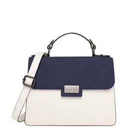 KLEIO Blue & White Solid Medium Satchel Handbag-52
