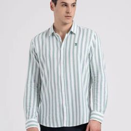 Red Tape Green Cotton Loose Fit Striped Shirt-image-56