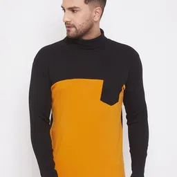 Hypernation Men Black Colourblocked High Neck T-shirt-image-24