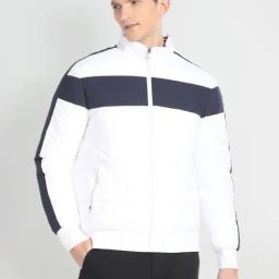 Arrow Sport White & Navy Regular Fit Colour Block Quilted Jacket-image-22